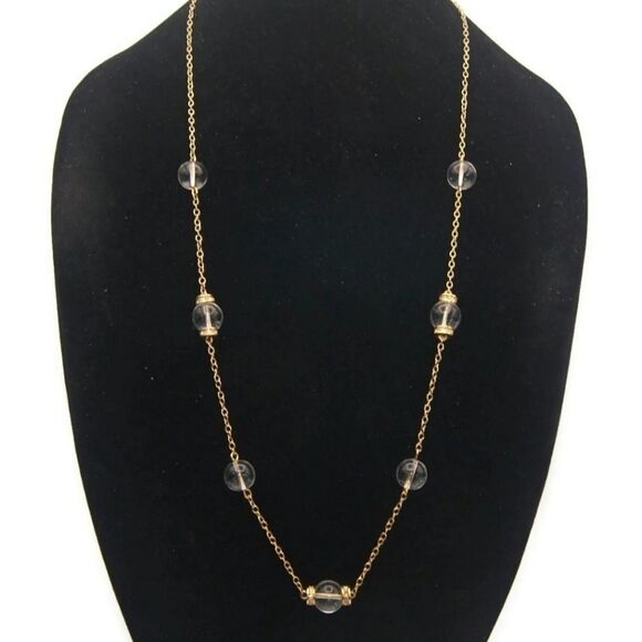 VTG J CREW GOLD TONE CLEAR GLASS BEADS & RHINESTONES 32" NECKLACE EXCELLENT COND - Picture 8 of 13